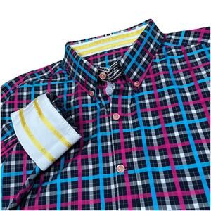 Robert Graham X Tailored Fit Flip Cuff Black Pink Gingham Grid Plaid 2XL XXL